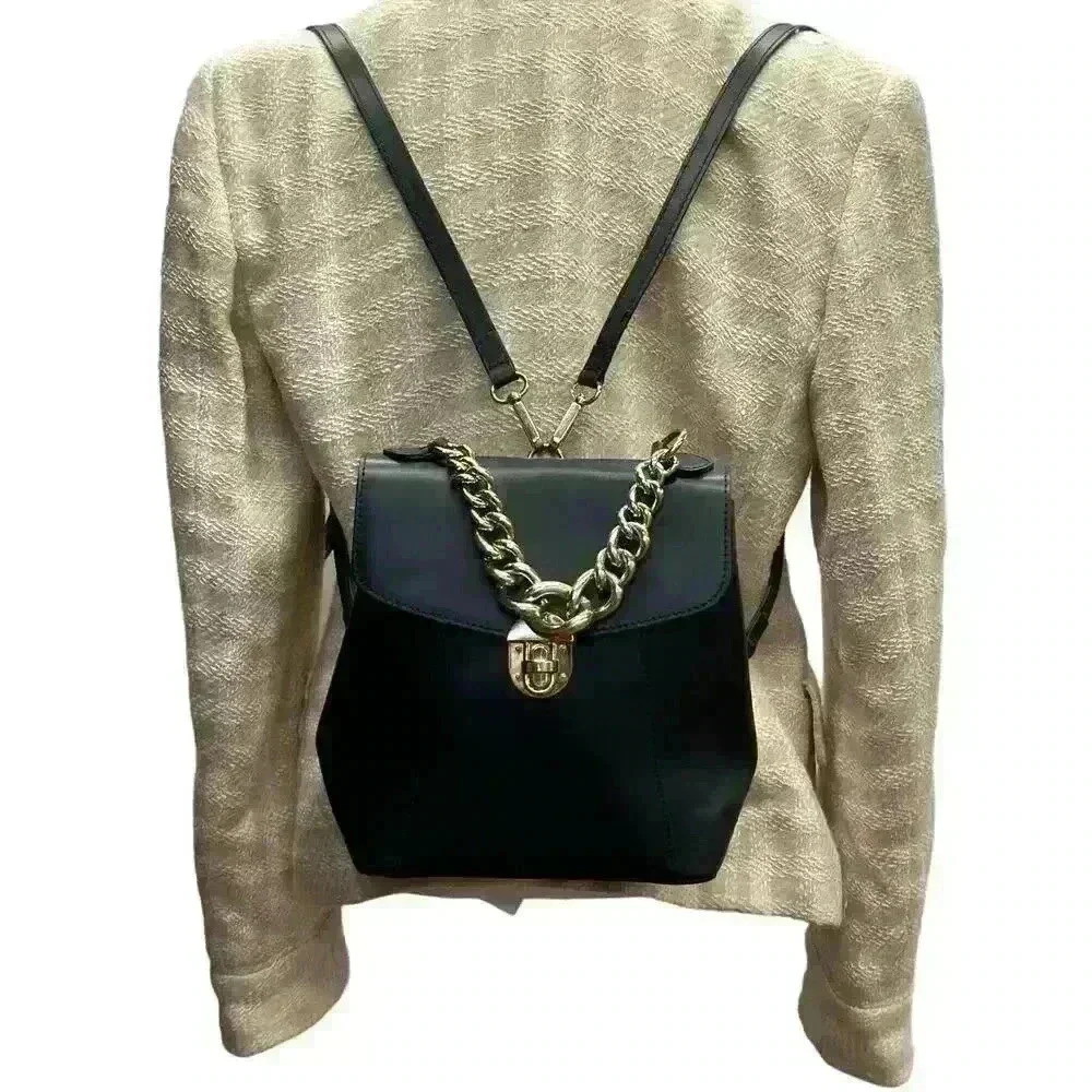 Divina Firenze Black Leather Convertible Top Handle Backpack Crossbody Bag
